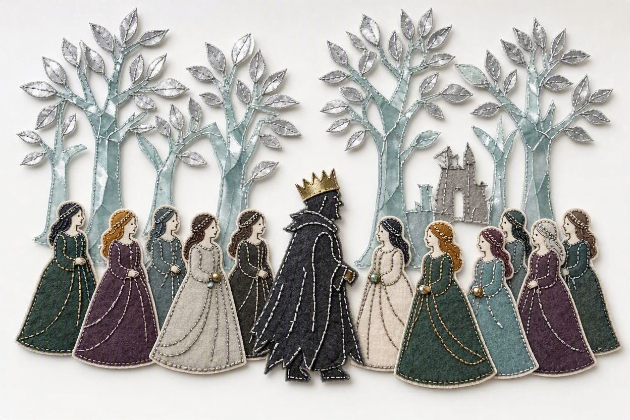 12-dancing-princesses-trow-king-Wendy-C-Allen-felt-embroidery-art