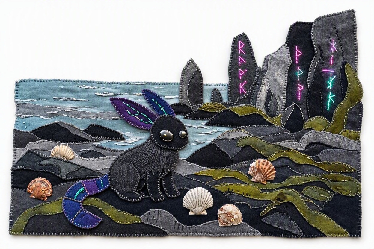 BoomFuzzy-scottish-phooka-faerie-cooney-rabbit-form-Wendy-C-Allen-felt-embroidery-art