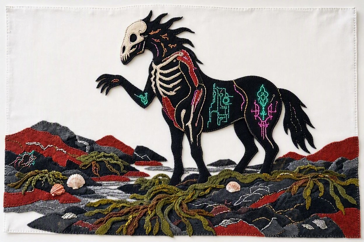 BoomFuzzy-scottish-phooka-faerie-nuckalavee-form-Wendy-C-Allen-felt-embroidery-art7