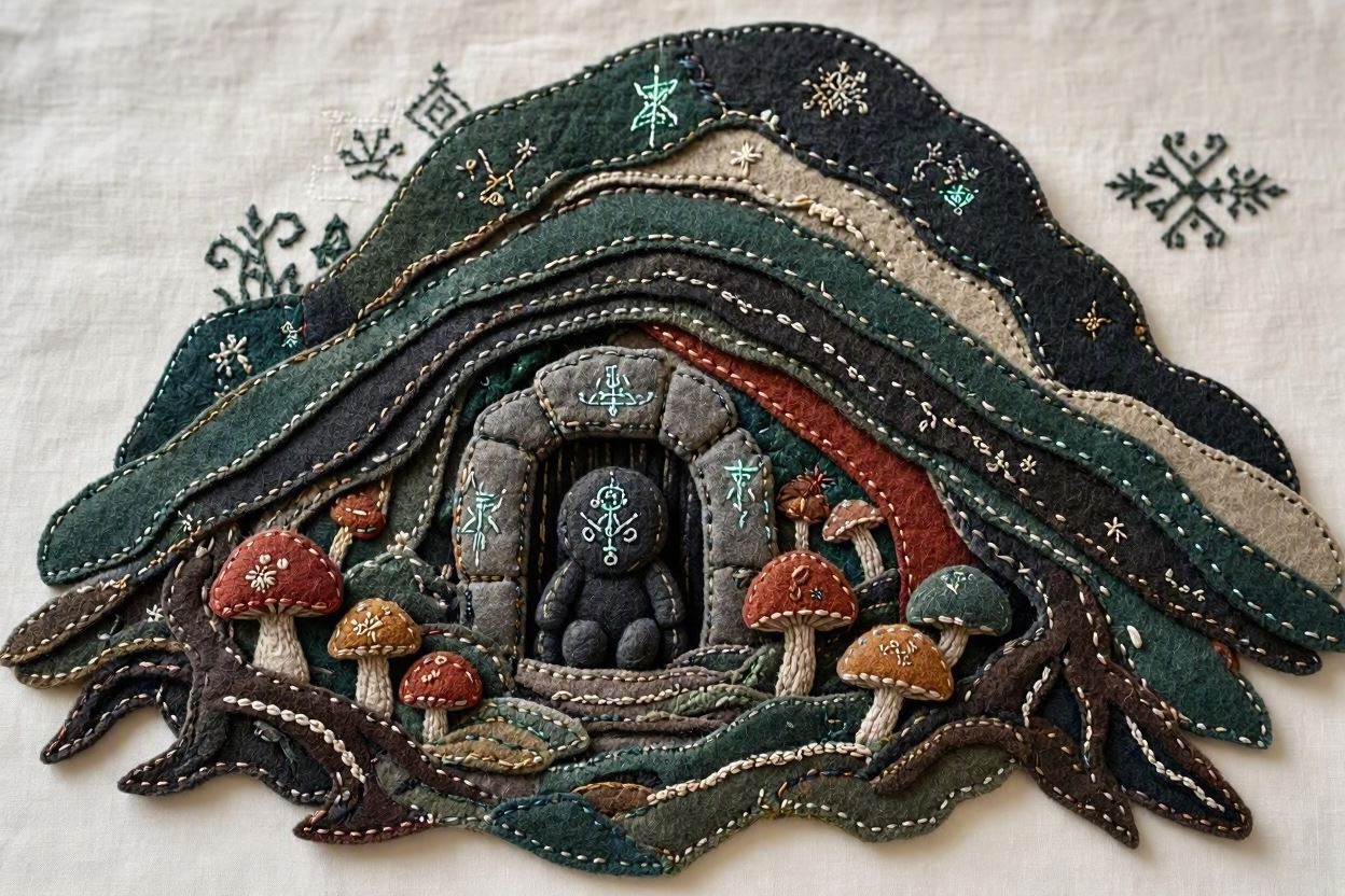 BoomFuzzy-scottish-phooka-faerie-trow-form-Wendy-C-Allen-felt-embroidery-art