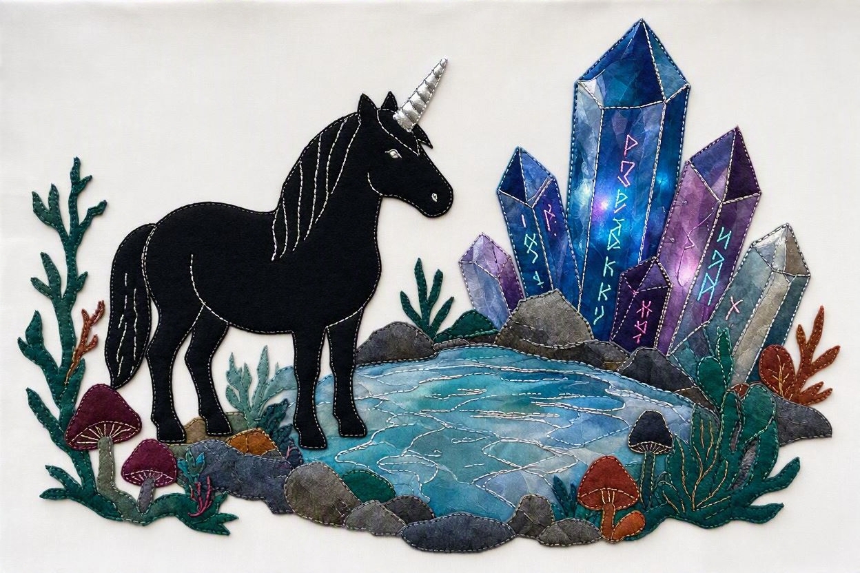 BoomFuzzy-scottish-phooka-faerie-unicorn-4-form-Wendy-C-Allen-felt-embroidery-art