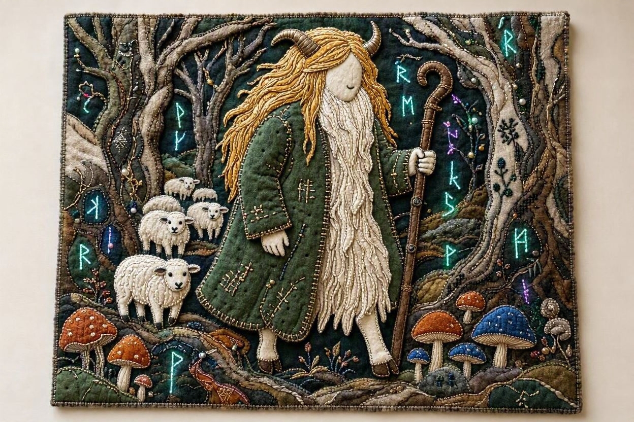 GhoulSpawn-cotswold-urusig-faerie-shepherd-Wendy-C-Allen-felt-embroidery-art1
