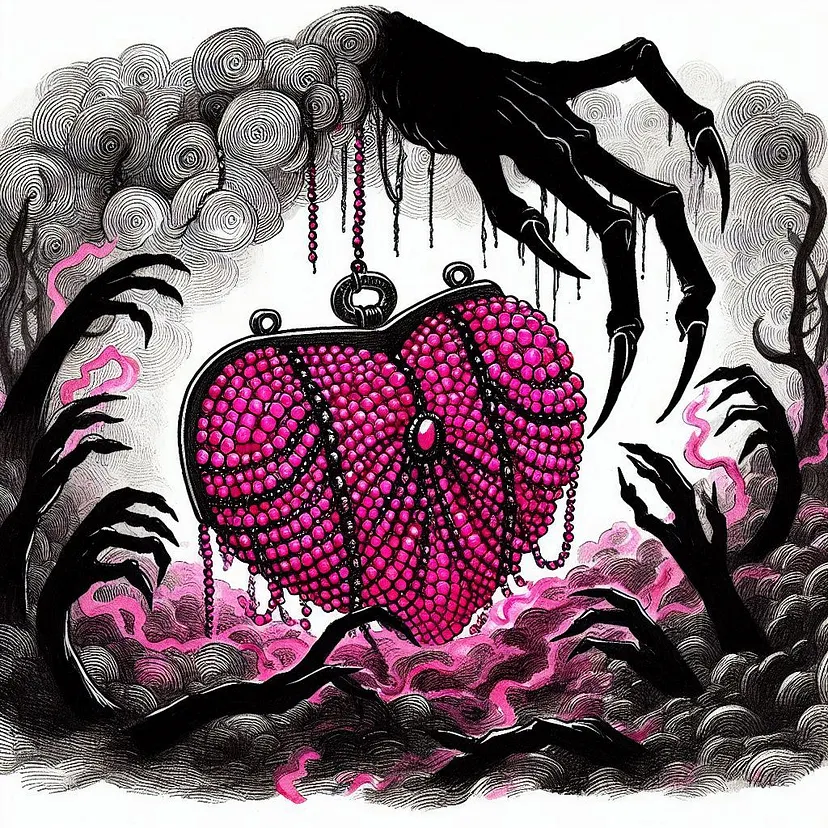 USEDpinkbeadedheartshapedbag-BeneathMalevolentStars