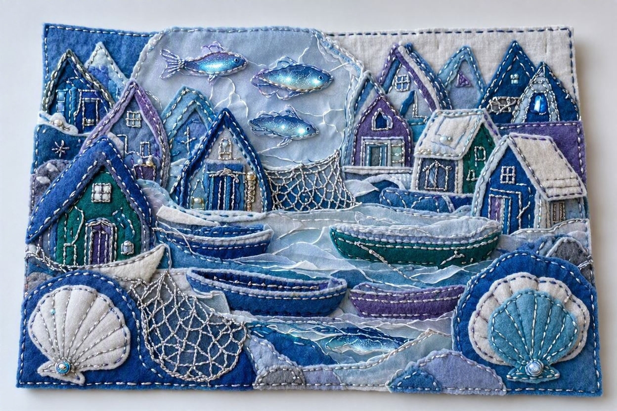 fishing-village-Wendy-C-Allen-felt-embroidery-art7