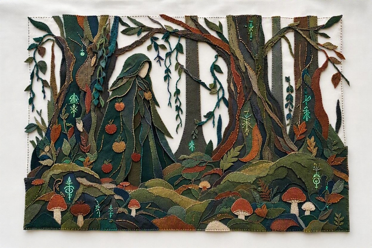 green-witch-faerie-Wendy-C-Allen-felt-embroidery-art